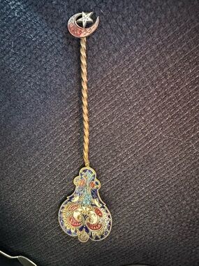 1880’s French Brass and Enamel Decorative Spoon with Crescent Moon Accent